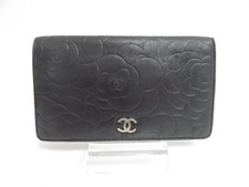 Authentic CHANEL Camellia Lambskin Leather Bifold Long Wallet I#50801