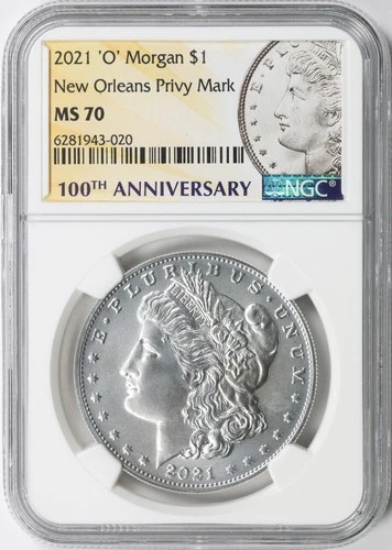 2021-O $1 Morgan Dollar NGC MS70 100th Anniversary New Orleans Privy Mark