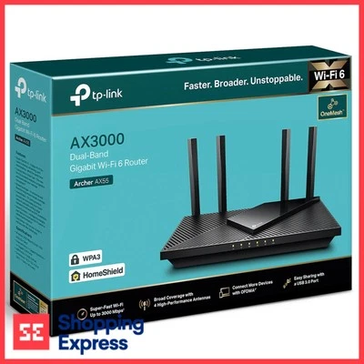 TP-Link Archer-AX55 AX3000 Dual Band Gigabit Wi-Fi 6 Router OneMesh Wireless - image 1 of 4