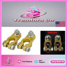 Compact Brass Battery Terminals with Flange Nuts - For Marine Cars RVs, 1 Pair