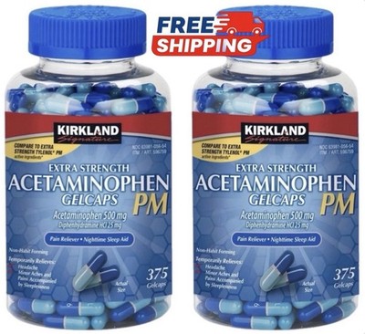 Kirkland Signature Rapid Release Acetaminophen PM 500 mg., 375 Gelcaps (Pk of 2)