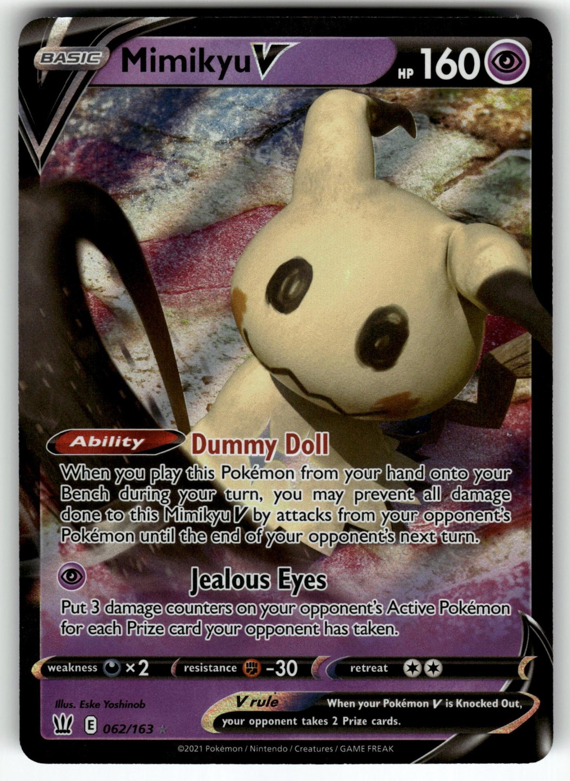 Mimikyu V 062/163 Holo V Rare Battle Styles Pokemon Near Mint