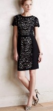 Anthropologie Maeve Black Floral Basalt Dress Laser Cut Eyelet Size 4 Sheath