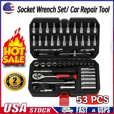 53-Pcs Mechanics Tool Set Kit Socket Ratchet Wrench Set Car Repair Tool w/Case ~