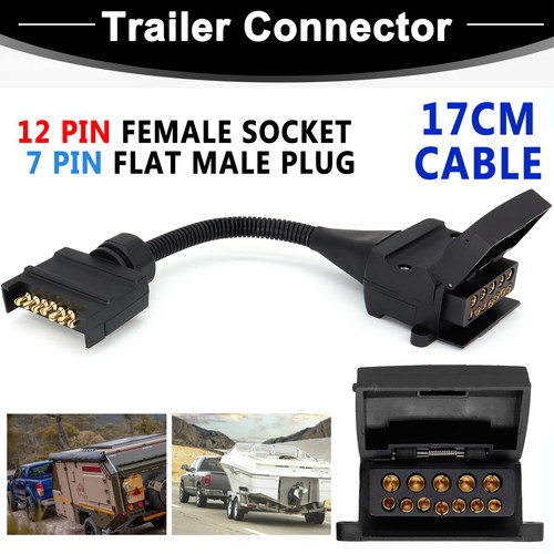 12V 12 Pin Female Socket To 7 Pin Flat Plug Trailer Adaptor Caravan Wiring Black - Picture 7 of 7