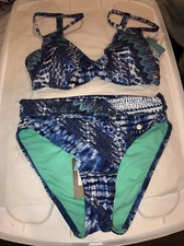 SUNSEEKER 2 piece Sailor Blue & Purple Abstract  BIKINI SWIMSUIT Sz 6 (D cup)
