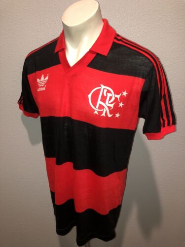 L vtg 1982 adidas FLAMENGO SOCCER JERSERY BRASIL SHIRT CRF USA BRAZIL RARE 80's