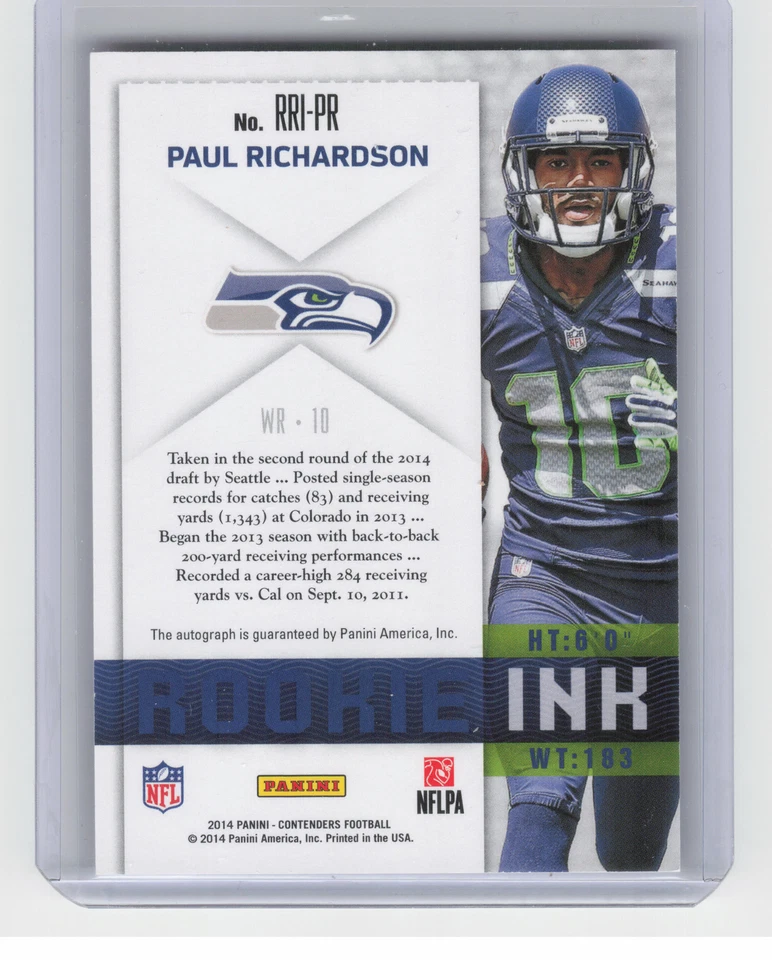 2014 Panini Contenders #RRI-PR Paul Richardson Rookie Ink Auto - Image 2 of 2