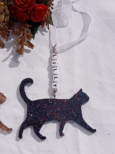 Cat Personalised Christmas Glitter Hanging Decoration - Picture 9 of 9
