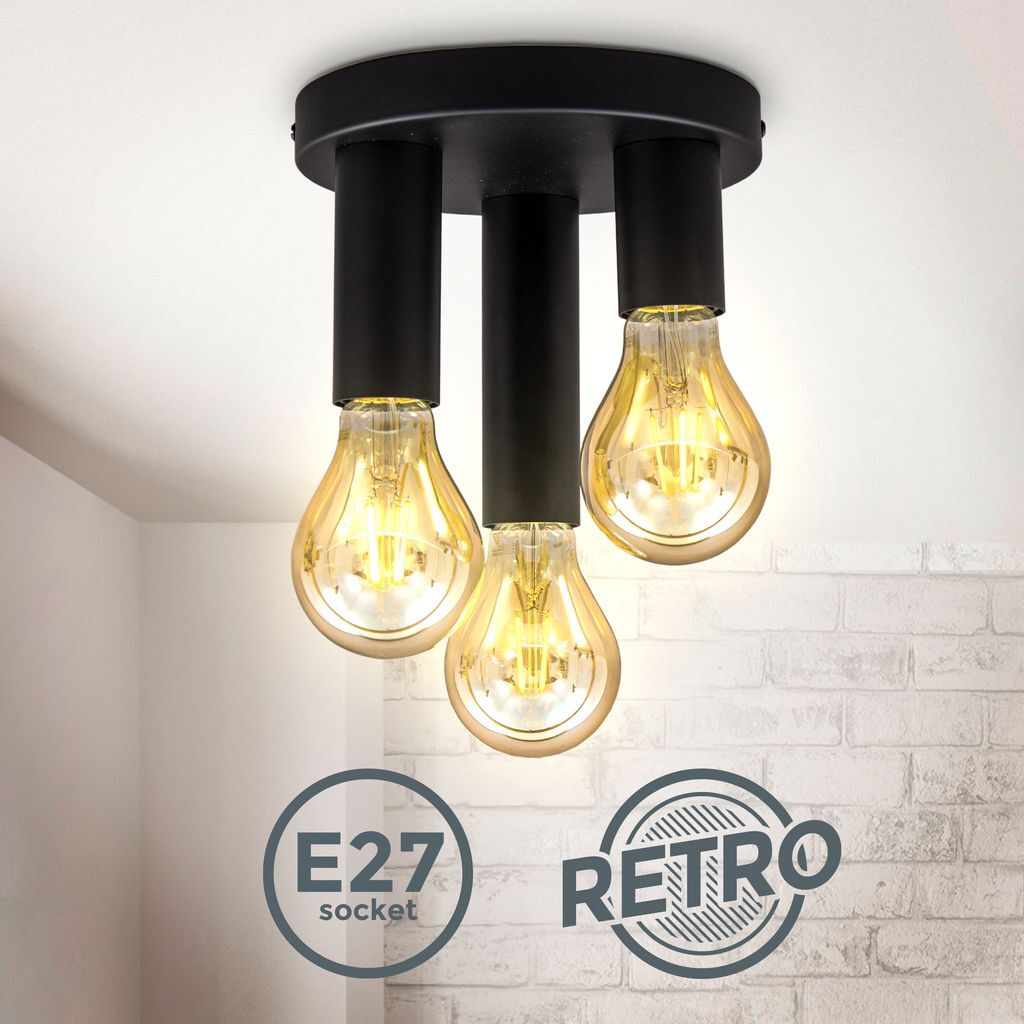 Plafonnier rétro métal noir industriel 25cm pour plafond de salon et chambre