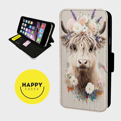 SÜSSESTE YAK COW FLORAL CROWN - Kunstleder Klapp Handy Hülle Cover - iPhone/Samsung