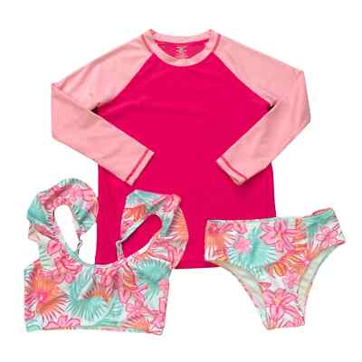 NWT Member's Mark Toddler Youth Girls 3 Piece Rashguard Swim Suit Set Laguna 3T