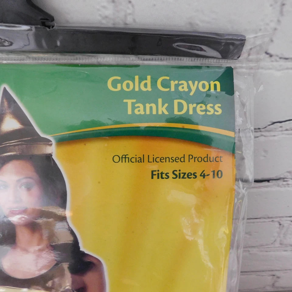 Mujeres/Adolescentes Sexy Crayola Dorado Crayón Tanque Vestido Disfraz Conjunto y Sombrero TALLA 4-10 Foto 3 de 4
