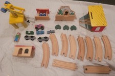 Wooden Train Thomas compatible LOT - shed, gas station, crane, tunnel 25 pieces