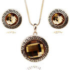 <!--F#f_0--> ITALINA 18K GOLD PLATED & GENUINE CUBIC ZIRCONIA BRONZE NECKLACE & EARRING SET <!--F/-->