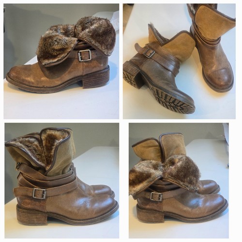 Lucky Brand Boots Declann Tan Brown Leather Suede Faux Fur Women's 7M