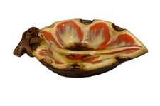 Vintage Ceramic Ashtray Treasure Craft Tropical Leaf Rare Yellow Maui Hawaii