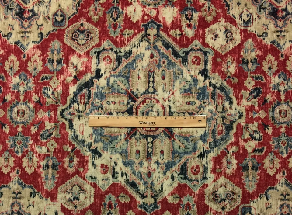 БАЛЛАРД ДИЗАЙНЫ MARLTON КРАСНЫЙ ТЕМНО-СИНИЙ IKAT ЦВЕТОЧНЫЙ ЛЬНЯНОЙ ТКАНИ НА ДВОРЕ 56 «W - Изображение 2 из 4