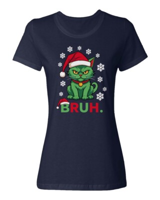 Merry Christmas Bruh Green Cat Xmas Aplha Gen Slang Ladies' Crewneck T-Shirt