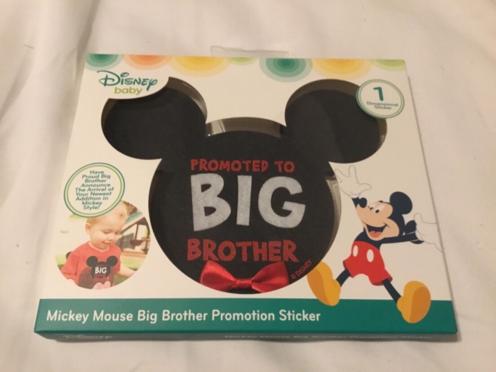 Mickey Mouse Ears Milestone Sticker “Promoted To Big Brother” Disney red bow 