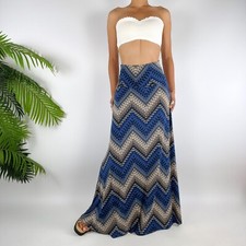 Vintage Y2K Blue Abstract Boho Fairycore High Waisted Hippie Maxi Skirt / M