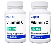 2 Pack - MAJOR Vitamin C 250 mg Ascorbic Acid Tablets, 100 Count