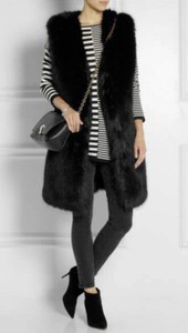 DKNY Runway Black Faux Fur Long Vest M