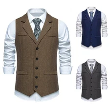 Vintage Men's Herringbone Vest Business Gentleman Tuxedos Vests for Wedding Prom