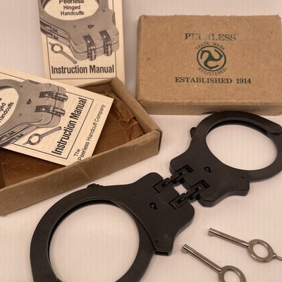 Black Peerless Model 301 Hinged Handcuffs with 2 Manual, 2 Key, and Box NOS
