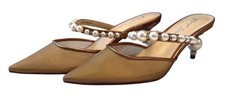 Betsy Johnson Evey Size 6.5 Gold Sandal EUC Kitten Heel 2.85" Evening Shoe Pearl