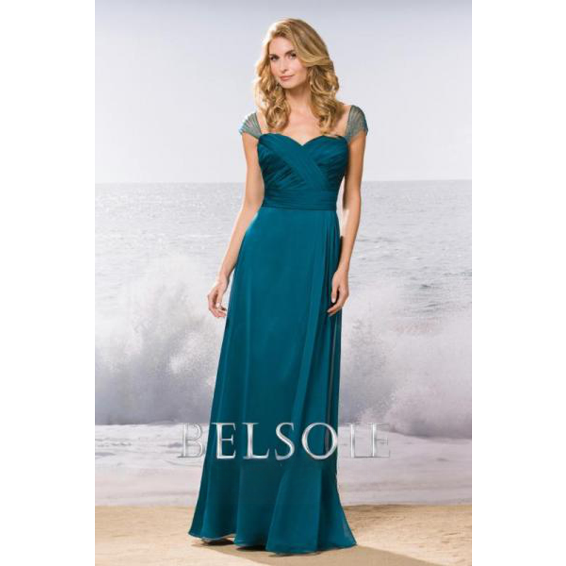 NWT! Belsoie by Jasmine Teal Tiffany Chiffon Gown Prom Formal