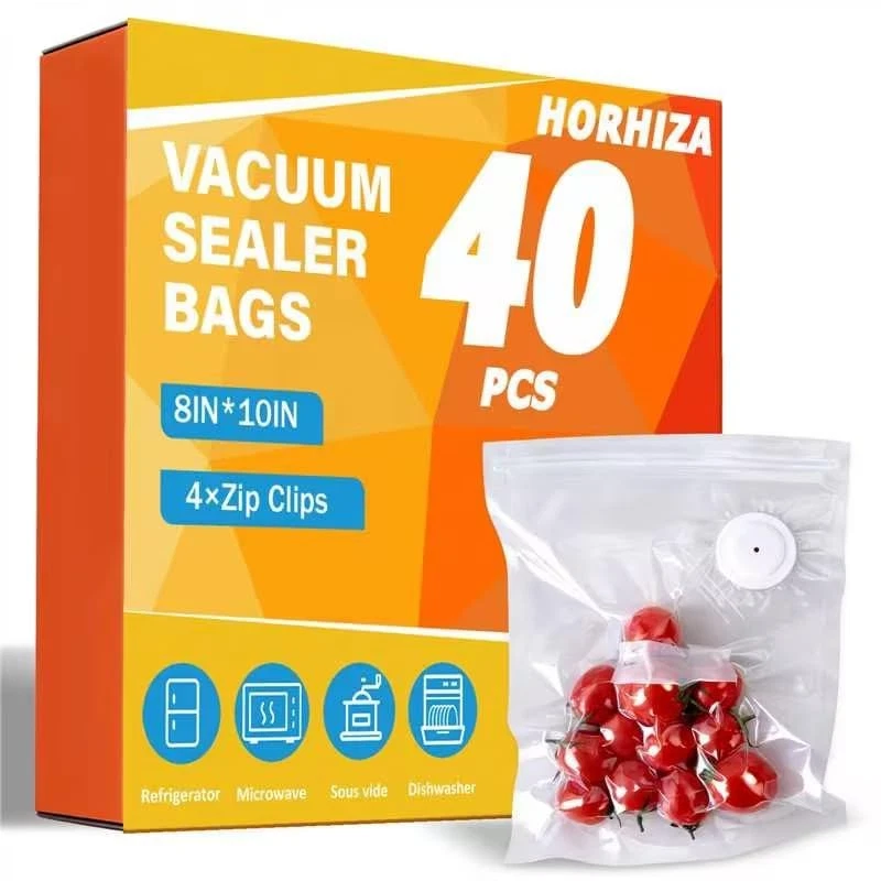 HORHIZA Reusable Vacuum Sealer Bags for Food 40Pcs 40Pack(8*10in), clear