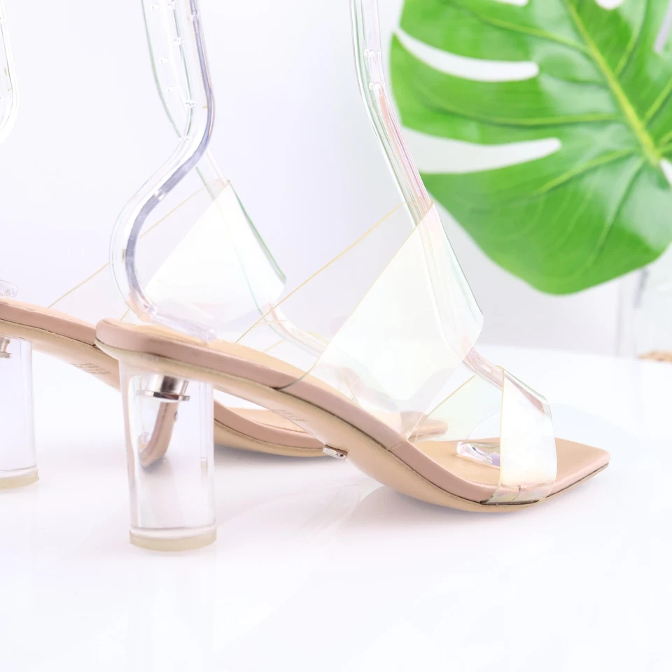 Tony Bianco Womens Sabelle Sandals Size 7.5 Clear Vinyl Slide Mules Lucite Heel - Image 4 of 4