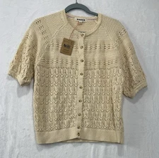 Boden Women's Natural Elodie Stitch Short Sleeve Crew Cardigan Size M NWT