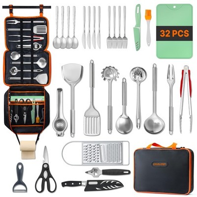Camping Cooking Utensils Set 32 PCS Camp Kitchen Cookware Kit with Organizer ...
