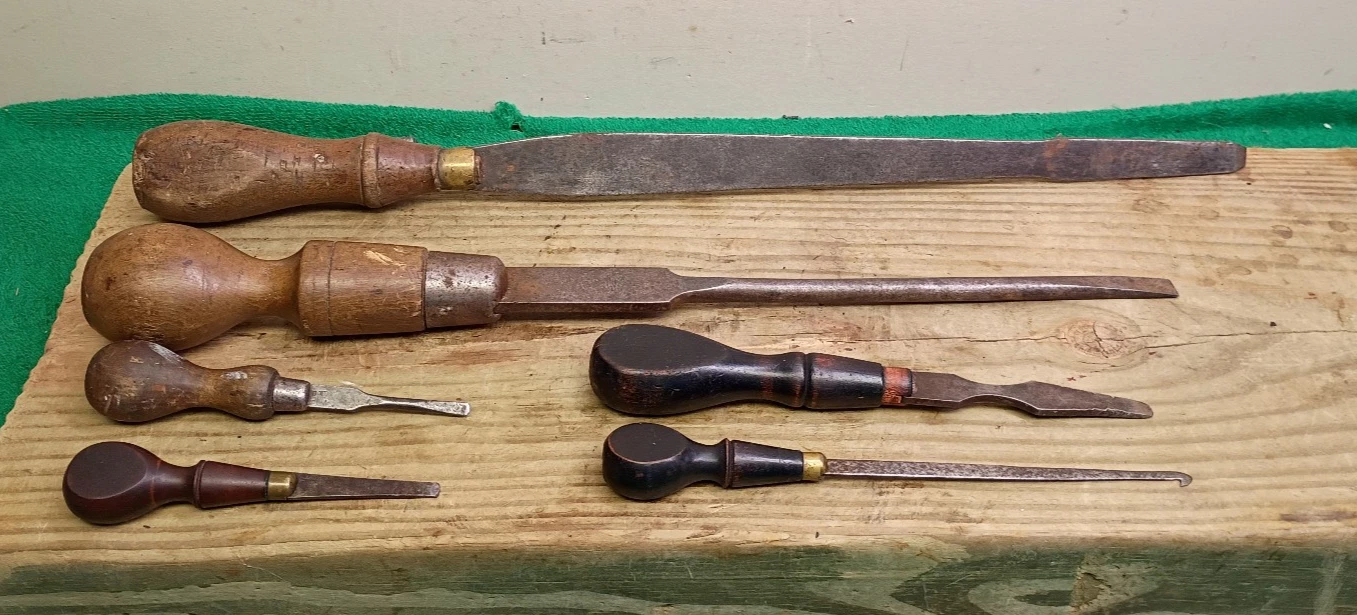 6pc lot Antique Screwdriver tool lot Small to LARGE 18" 20" Gun repair tools