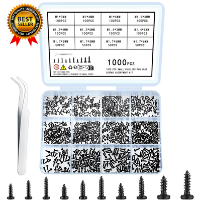 #ad 1000 Pcs Small Pan Head Screws Assortment Kit Micro Tiny Electronic Self Tapping $10.67