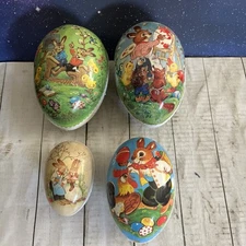 Vintage Set Of 4 German Nestler Paper Mache Easter Egg Containers Rabbit Motif