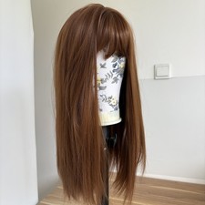 Cosplay Wig With Bangs Long Straight Heat Resistant Hair Maroon Halloween