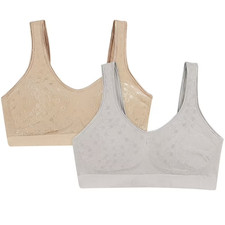 Bali Women's 2 Pk Comfort Revolution Wire Free Shaping Bra Size XL Grey/Nude Dot