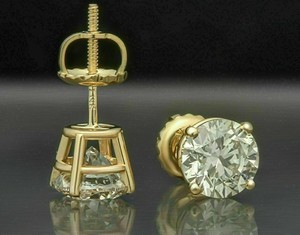 Authentic 7mm Round Cut Lab Created Diamond Women's Stud Earrings 14K Yellow Gold Plated