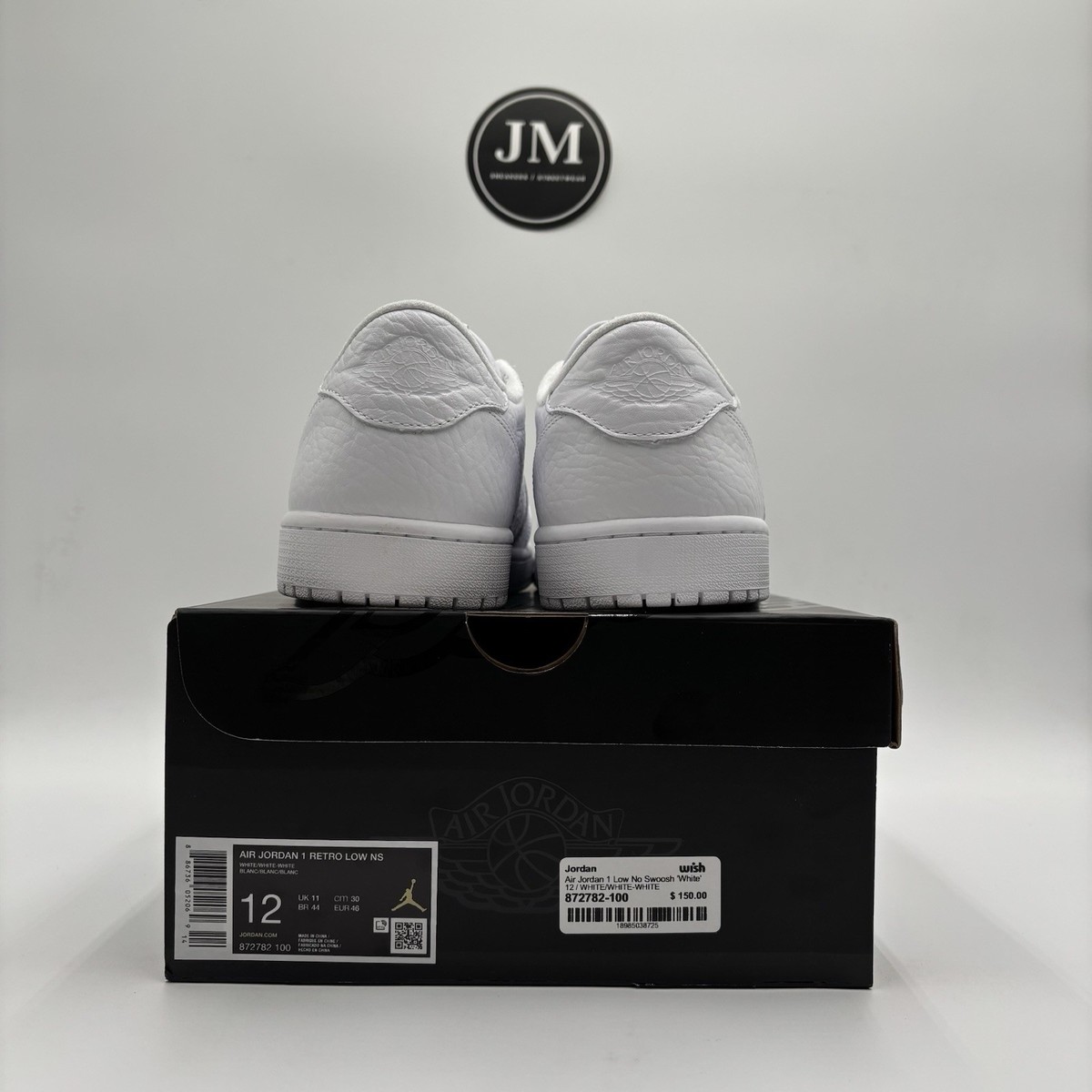 Jordan Retro Low Swooshless Triple White 2025 Size 12 Men’s 872782-100 IN  HAND