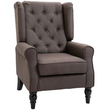 HOMCOM Accent Chair Wingback Armchair Retro Tufted Club Wood Fabric, Brown