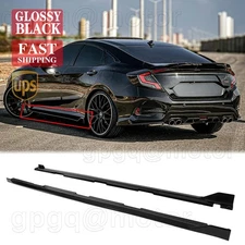 For Honda Civic Sedan 2016-2021 Gloss Black V Style Side Skirts Extension Panel