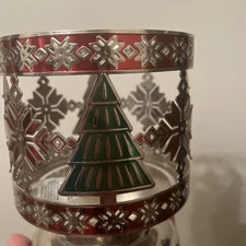bath & body works 3 wick candle holder pedestal Christmas Trees Snowflake Silver