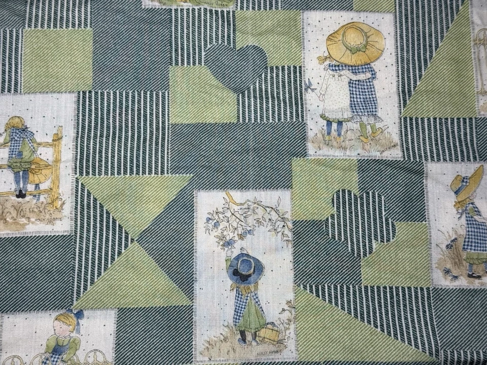 2 Yd American Greetings Holly Hobbie Fabric Denim Blue And Green Patchwork RARE - Image 4 of 4