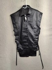 Fashion Nova Women Dress Medium Petite Black PU Side Lace Up Faux Leather Mini