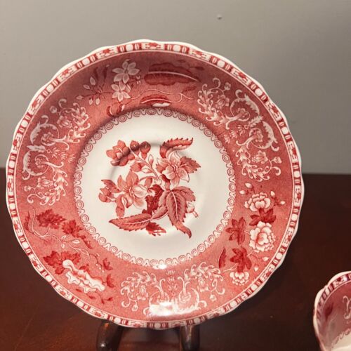 Spodes Camilla Copeland England pink Transferware Tea Cup & Saucer Set of 4 - Picture 14 of 18