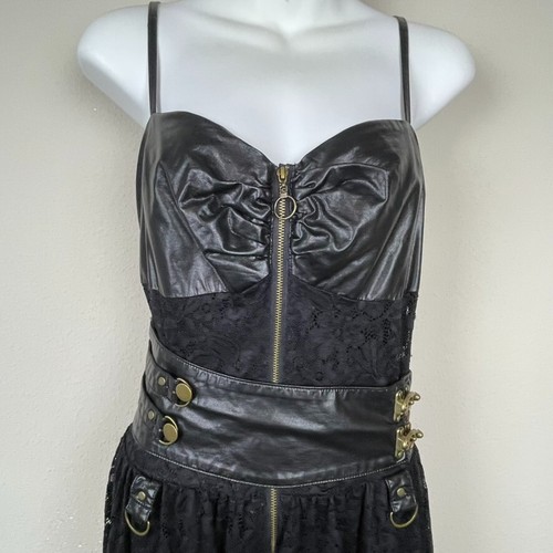 Scarlet Darkness Black Mixed Media Dress 2XL Lace Buckles High Low Witchy Gothic - Picture 5 of 11