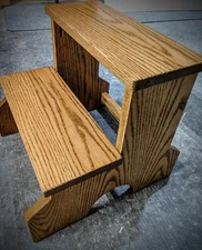 OAK DOUBLE STEP STOOL WITH NO TIP LEG KITCHEN BATHROOM BEDROOM BENCH FURNITURE